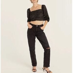 J. Crew Women's Slim Boyfriend Distressed Busted Knee Denim Jeans Size 29 Black